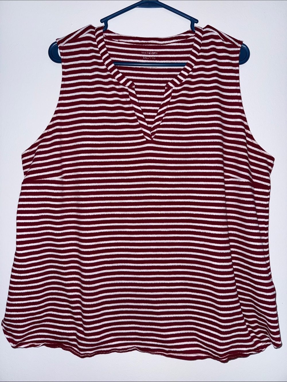 Van Heusen Burgundy & White Striped Sleeveless V-Neck Tank Top